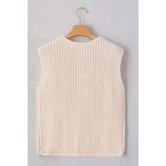 NWT ESME Cream Sleeveless Sweater Knit Vest With Gold Buttons - Picture 5 of 11